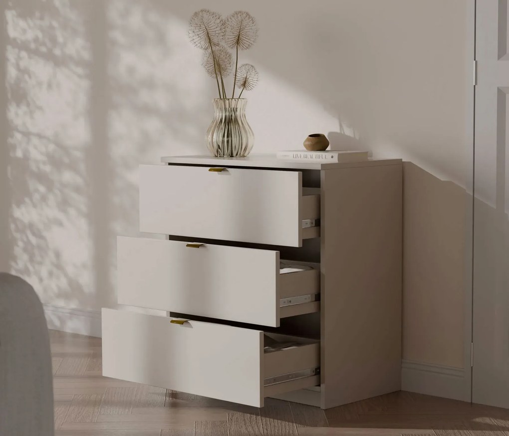 Komoda z 3 szufladami w stylu glamour kaszmir P8-K28