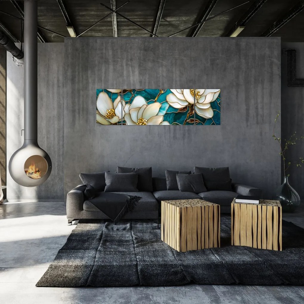 Obraz - Witraż z magnolią (170x50 cm)
