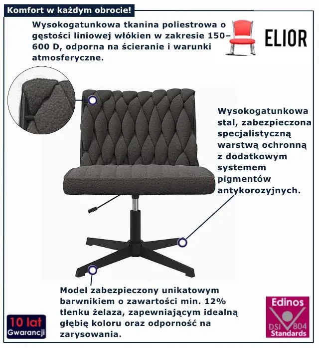 Ciemnoszary fotel obrotowy pleciony bez kółek D0-K09
