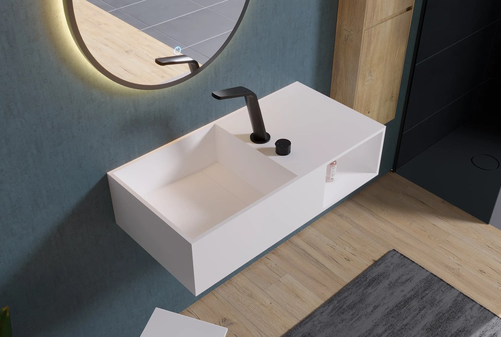 Umywalka ścienna PB2037 z odlewu mineralnegoBiały mat - 80 x 40 x 20 cm