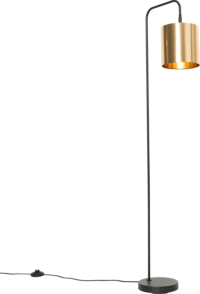 Nowoczesna lampa podłogowa czarna ze złotem - Lofty