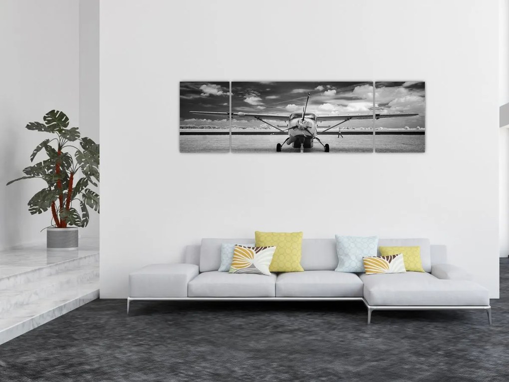 Obraz - Samolot czarno-biały (170x50 cm)