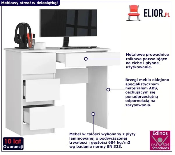 Małe białe biurko z szufladami H4-E32