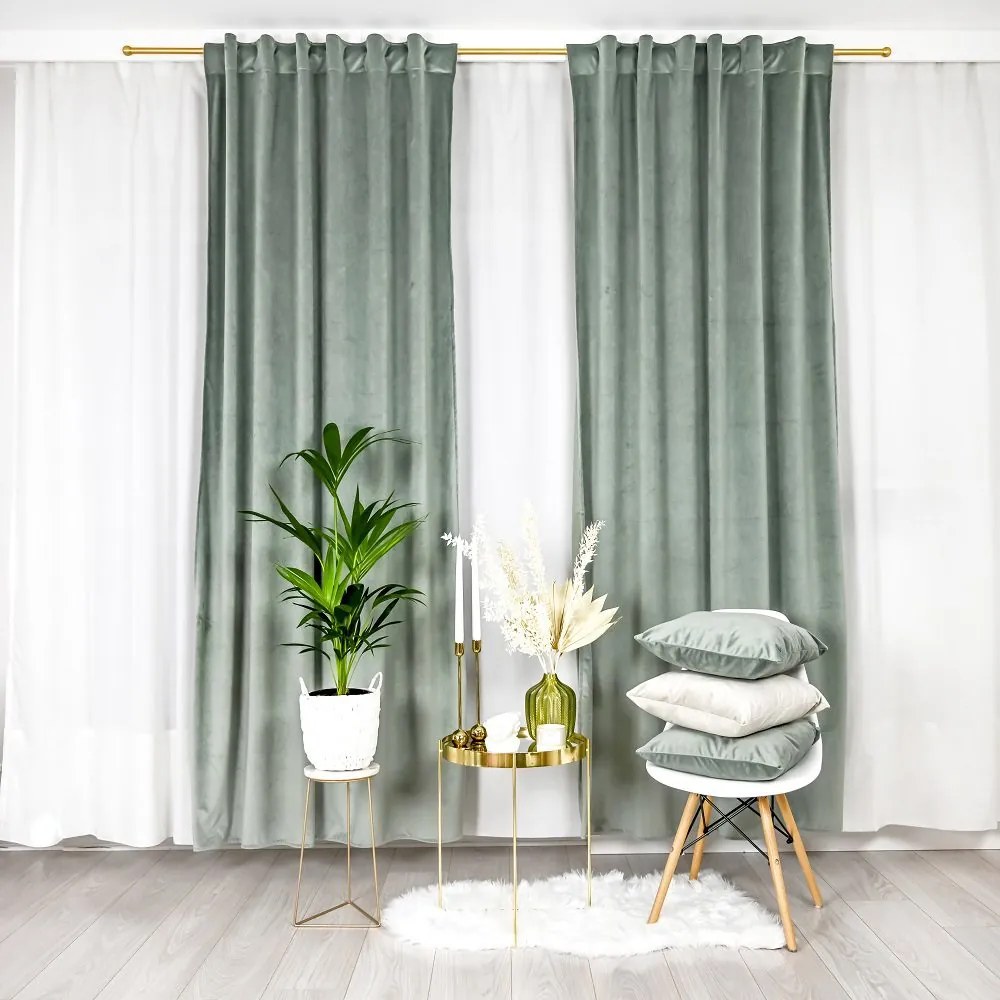 Welurowa zasłona Werona w szałwiowym kolorze