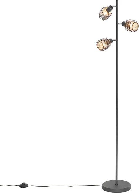 Designerska lampa podłogowa czarna ze złotem 3-światła - Noud