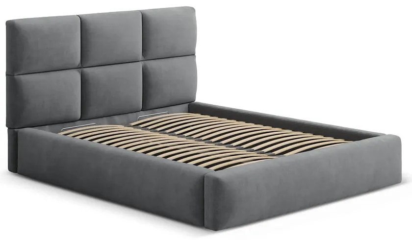 Szare tapicerowane łóżko dwuosobowe ze schowkiem ze stelażem 160x200 cm Libera – Windsor &amp; Co Sofas