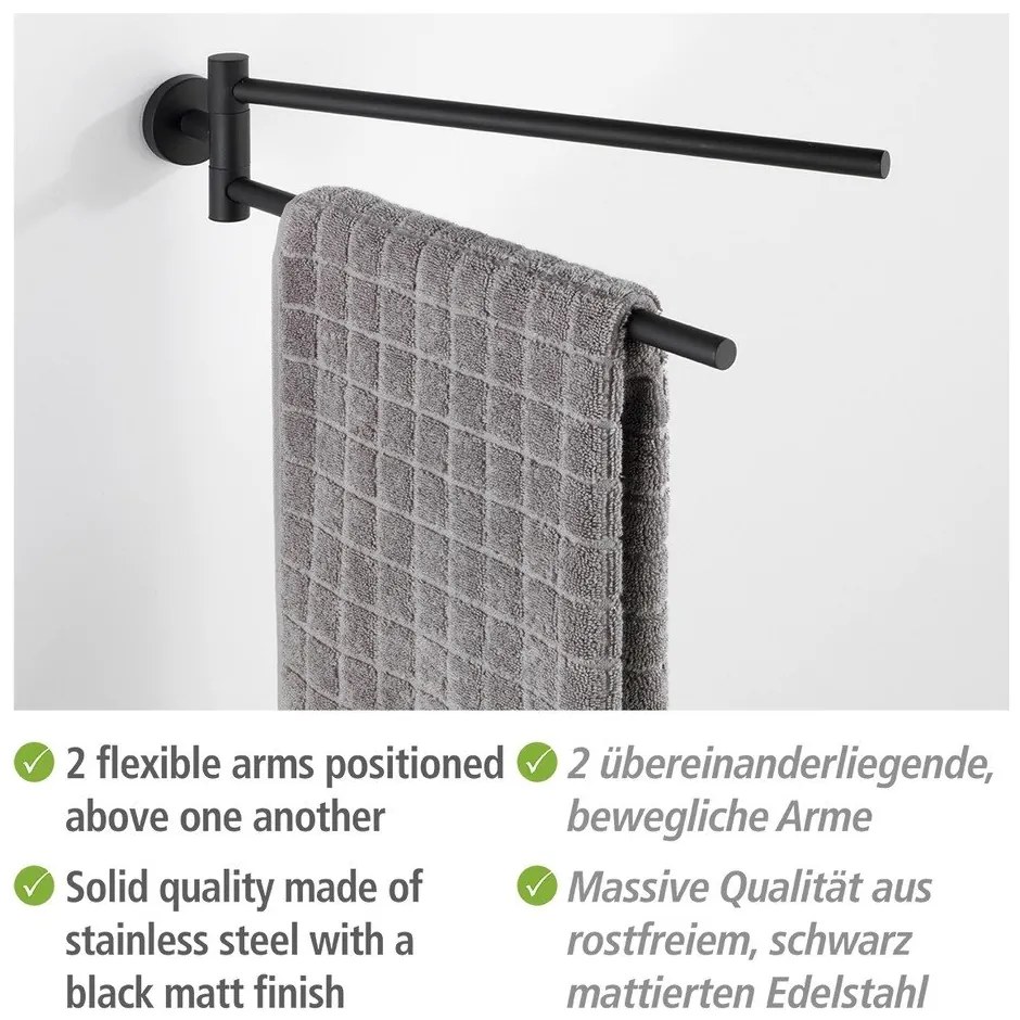 Samoprzylepny wieszak na ręczniki ze stali nierdzewnej w kolorze matowej czerni Bosio – Wenko