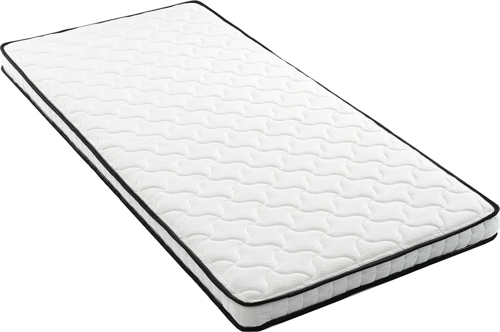 Materac sprężynowy - 90 x 200 cm - z modułami ergonomicznymi i podparciem lędźwiowym - grubość 12 cm - Materiał + Metal - biały