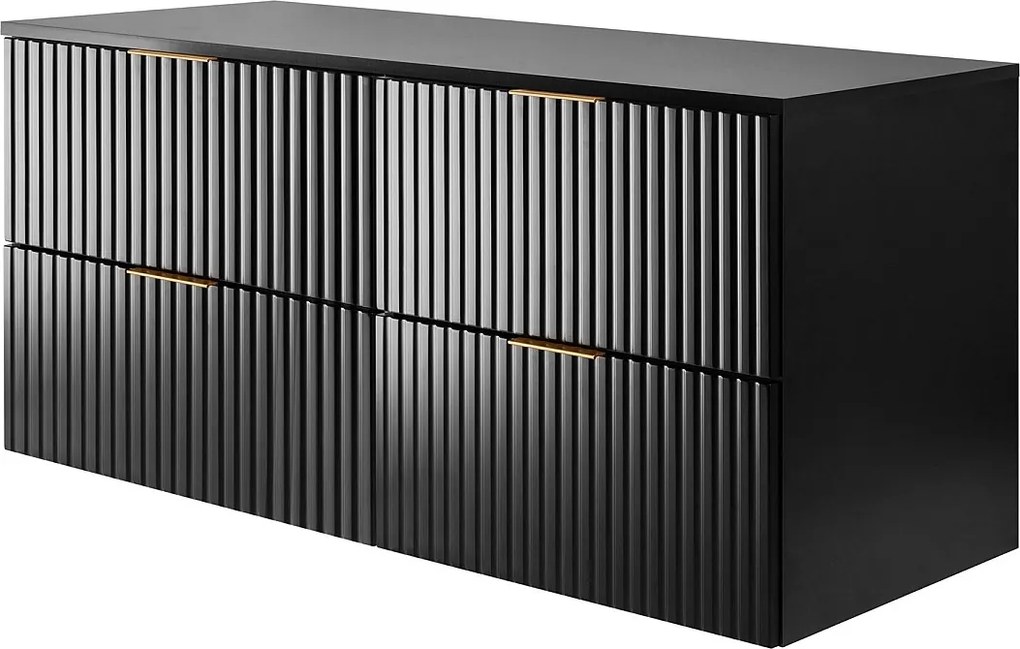 Szafka łazienkowa ryflowana FLOW 120 cm czarny z blatem