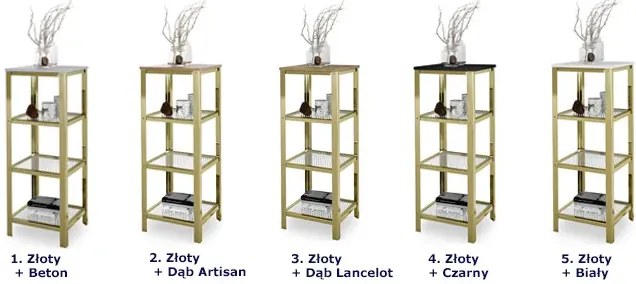 Nowoczesny regał z metalową ramą złoty + czarny połysk F4-Z45