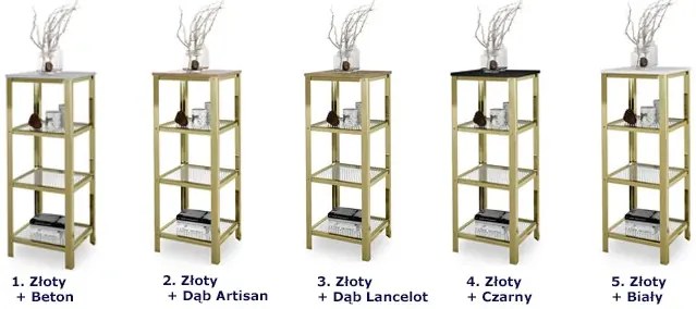 Nowoczesny regał z metalową ramą złoty + czarny połysk - Olik 4X