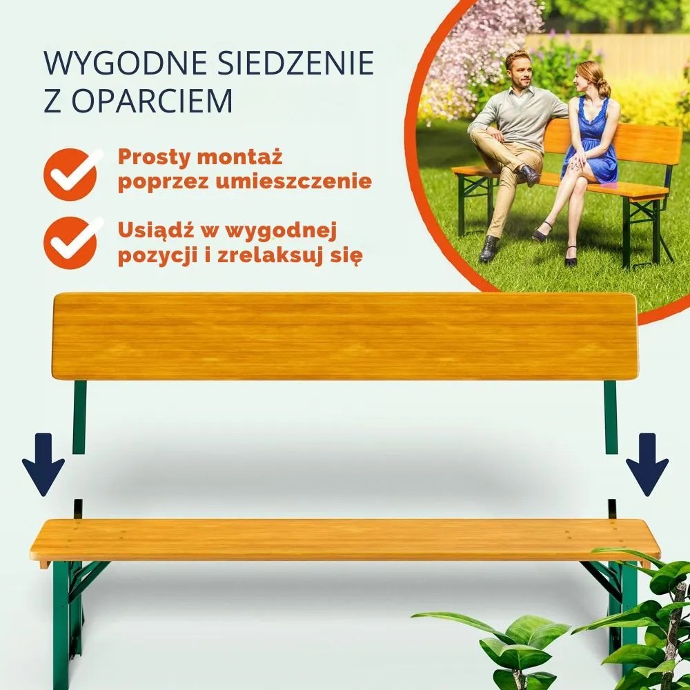 Zestaw piwny PRAKTIK z oparciami, 170cm, brązowa Jurhan