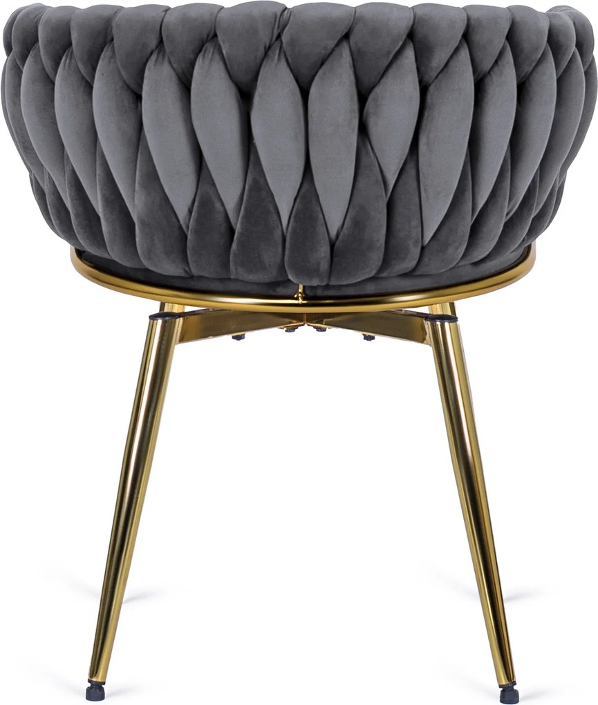 Zestaw Stół Okrągły SALLO 100 cm i 4 Krzesła Tapicerowane RUBI Szare Glamour