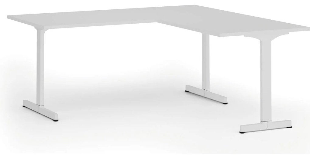 Narożne biurko PRIMO BETA L, 180x180 cm, L/P, biała podstawa, biały