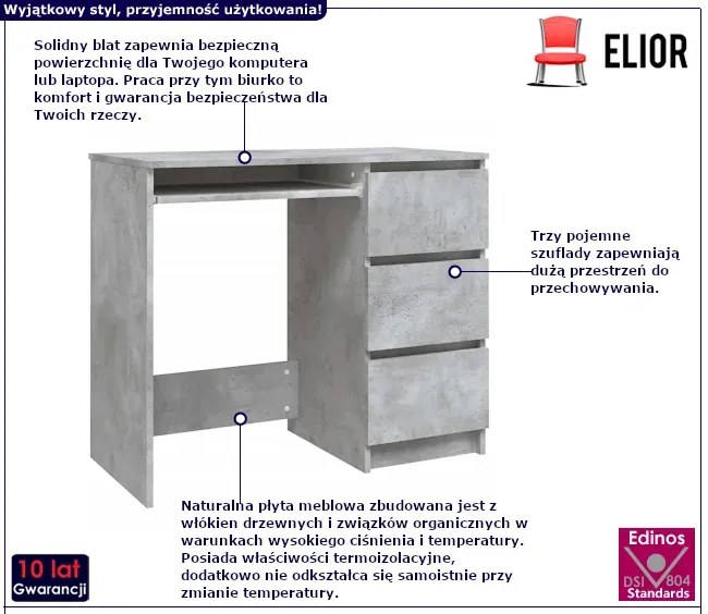 Szare biurko z szufladami beton B2-E32
