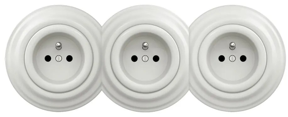 Kliklap - Potrójne retro gniazdko domowe z ramką 230 V białe