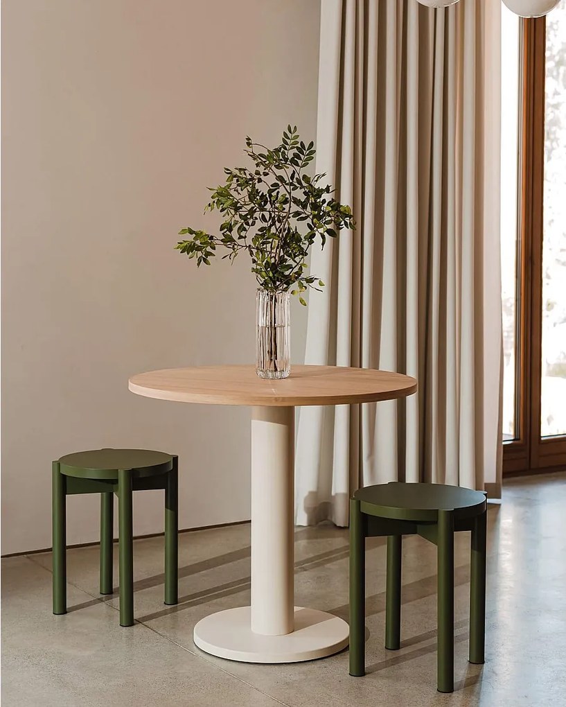 noo.ma stół kwadratowy 70×70 cm dąb fornir, stal beżowy, minimalistyczny