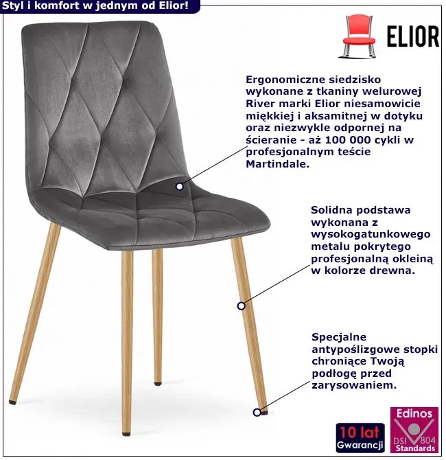 Tapicerowane ciemnoszare metalowe krzesło pikowane K2-Z63