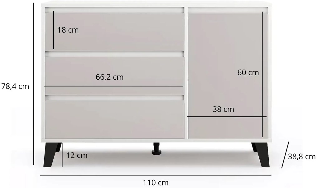 Komoda z szafką i szufladami do salonu biały + kaszmir P1-F59