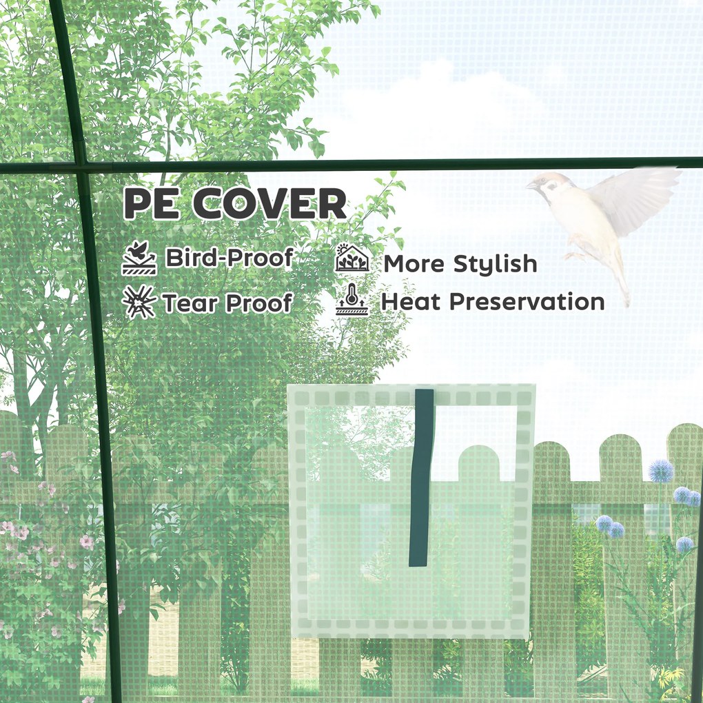 Outsunny Szklarnia z łukami z workami na piasek i pokrywą plastikową, 2 drzwi rolowane, okna siatkowe, przenośna, 1,8 x 1,8 x 2 m, Zielona