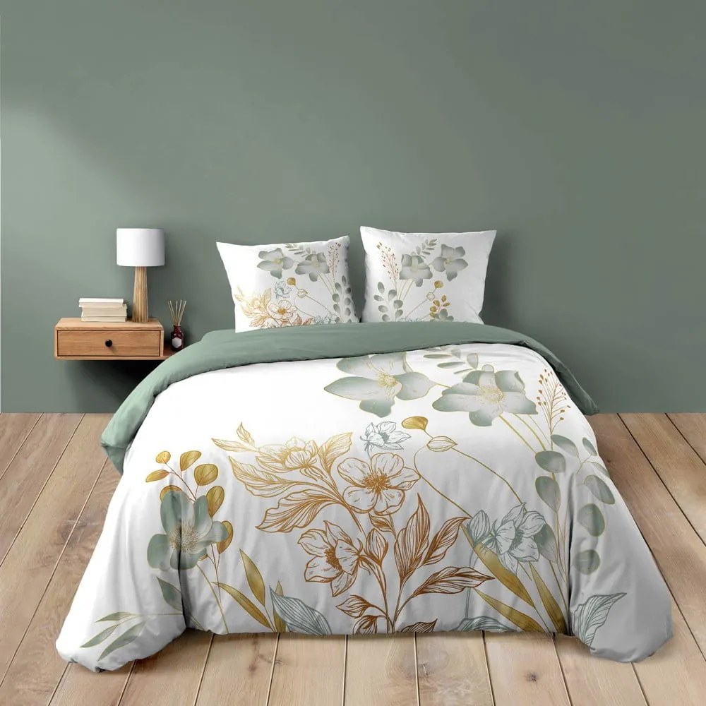 Biało-zielona bawełniana pościel dwuosobowa 240x220 cm Lolita – douceur d'intérieur