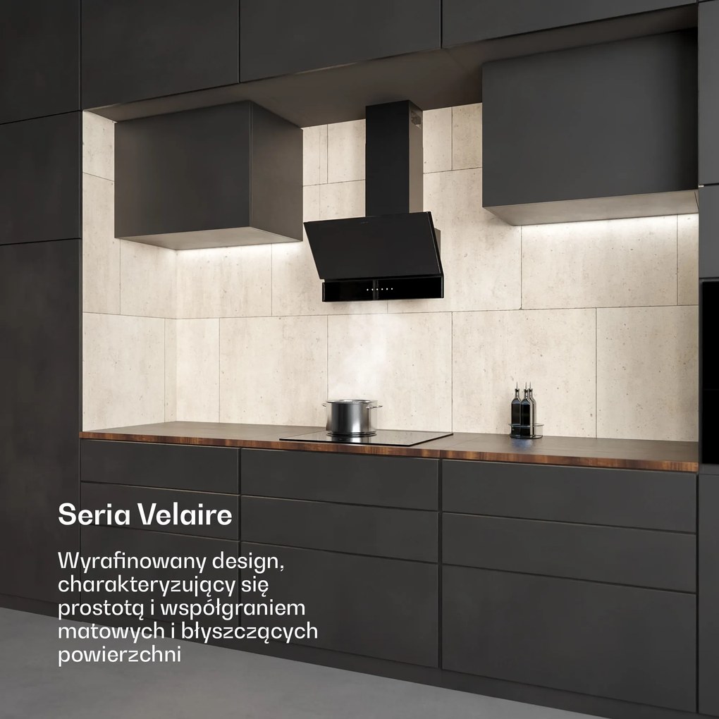 Klarstein Velaire 60cm Ekstrakcja/Recyrkulacja Okap przyścienny skośny Czarny