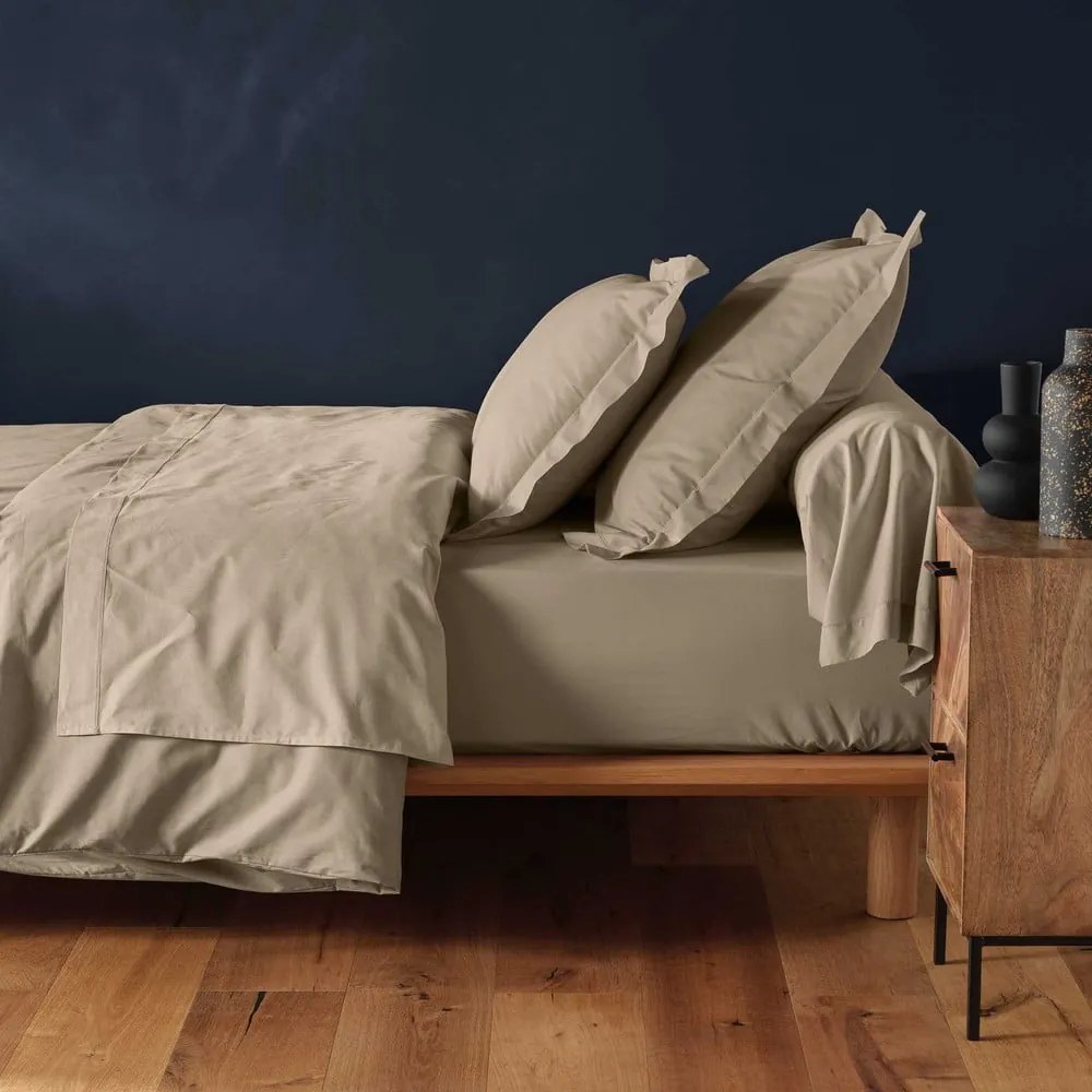 Beżowe bawełniane prześcieradło z gumką 90x190 cm Lina – douceur d'intérieur