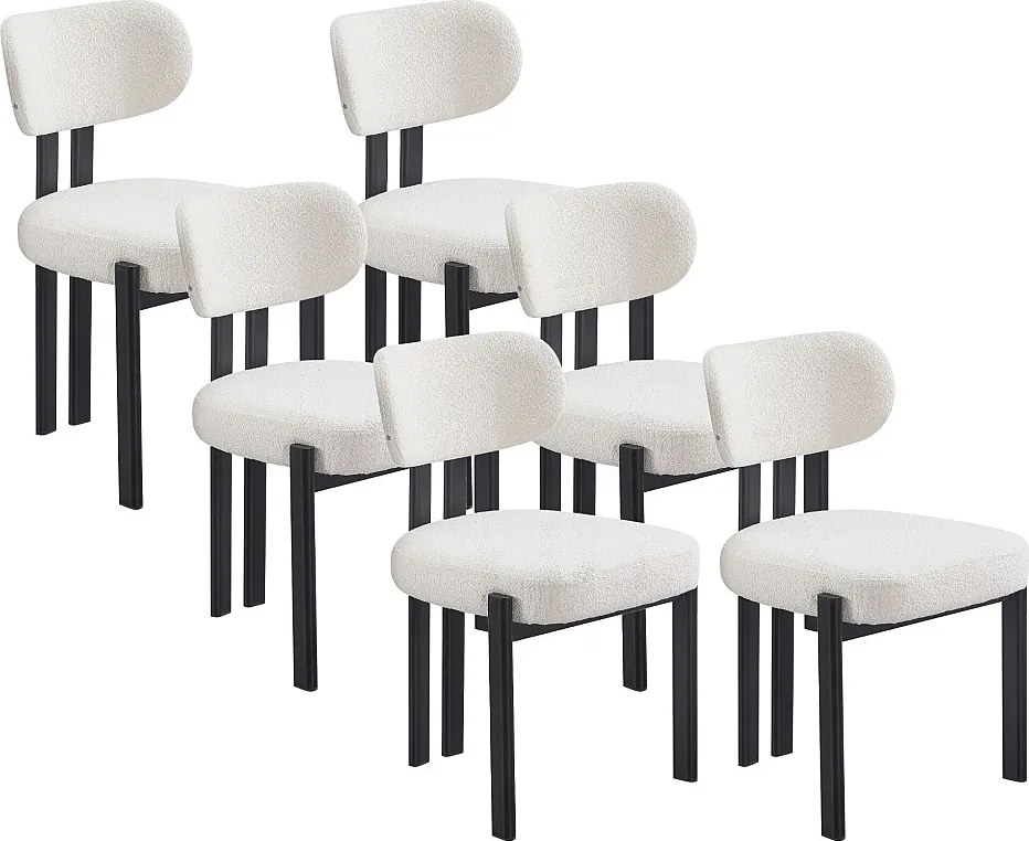 Zestaw 6 krzeseł z tkaniny typu bouclé i czarnego metalu – Beżowe i czarne – NOA
