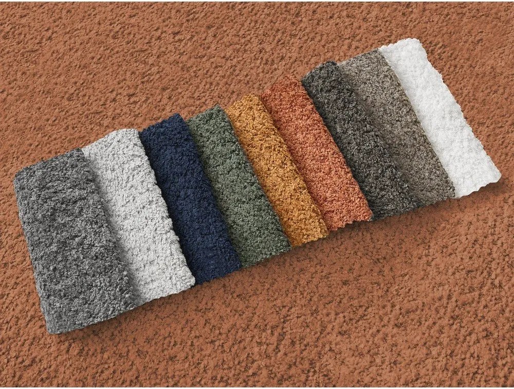 Pomarańczowy rozkładany narożnik z materiału bouclé ze schowkiem (prawostronny/z szezlongiem) Montaigne – Bobochic Paris