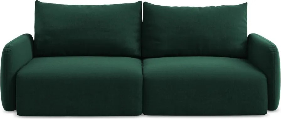 Ciemnozielona aksamitna rozkładana/ze schowkiem sofa 238 cm Kalena – Makamii