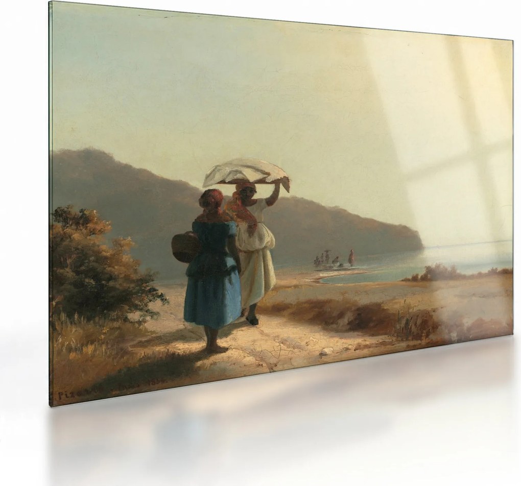 Obraz na szkle - Camille Pissarro, Two Women Chatting by the Sea, St. Thomas, reprodukcje (70x50 cm)