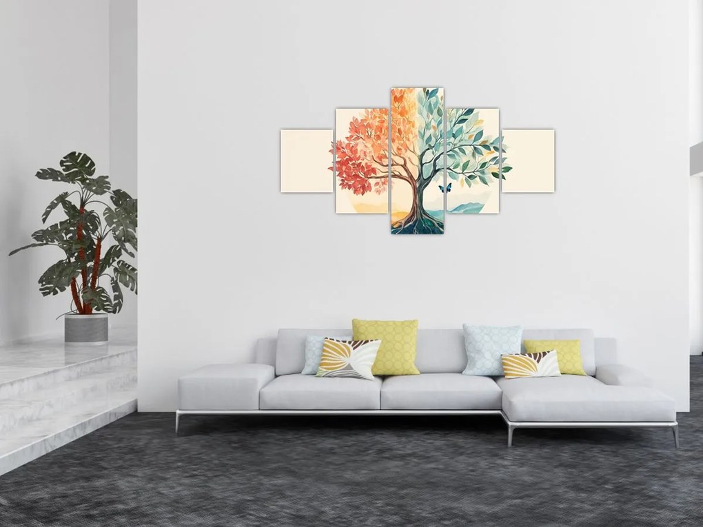 Obraz – Podwójne drzewo z motylem (125x70 cm)