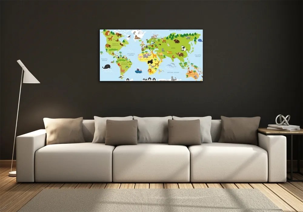 Foto obraz szkło hartowane Mapa zwierzęta