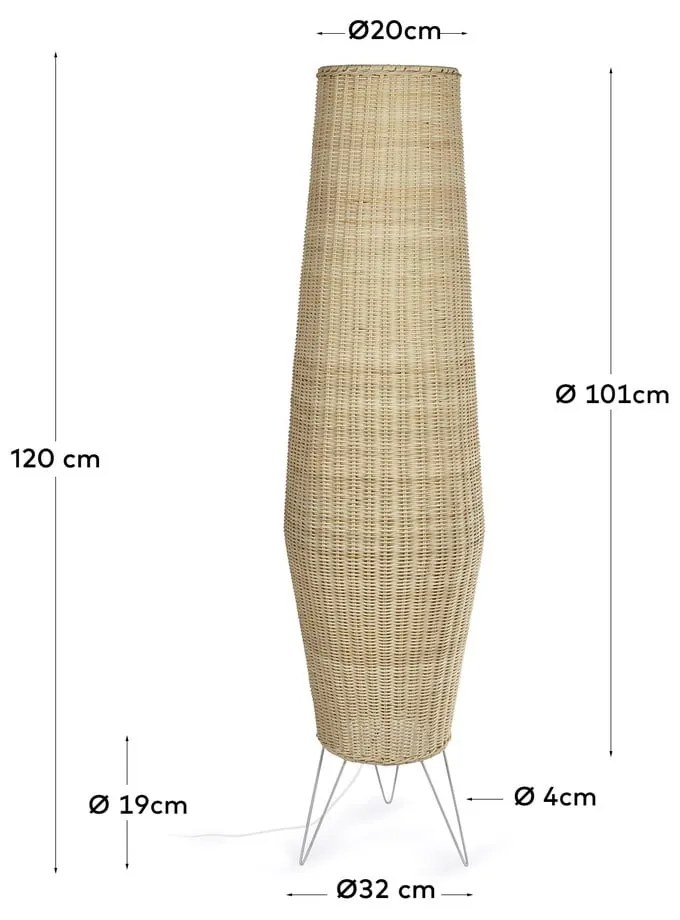 Naturalna rattanowa lampa stojąca z rattanowym kloszem (wysokość 120 cm) Kamaria – Kave Home