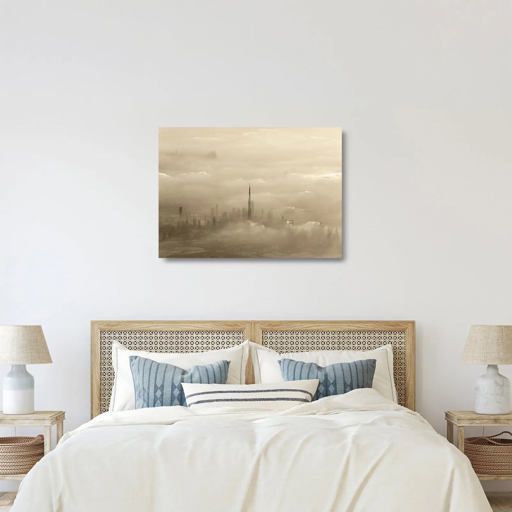 Obraz na szkle miasta w chmurach (70x50 cm)