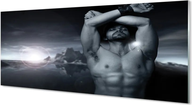 Panel szklany do Kuchni Mężczyzna na tle Gór