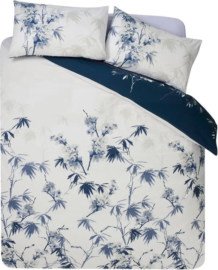 Ciemnoniebiesko-kremowa pościel jednoosobowa 135x200 cm Kyoto Floral – Catherine Lansfield