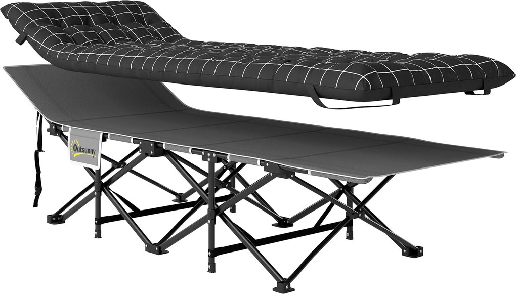 Outsunny Składane łóżko campingowe, z materacem, ergonomiczne, metalowy stelaż, Czarne