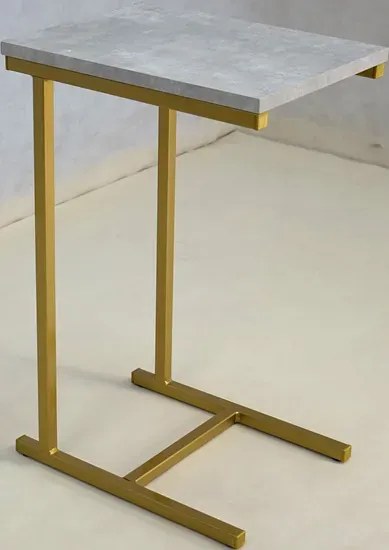 Minimalistyczny stolik boczny złoty + beton - Liros 3X