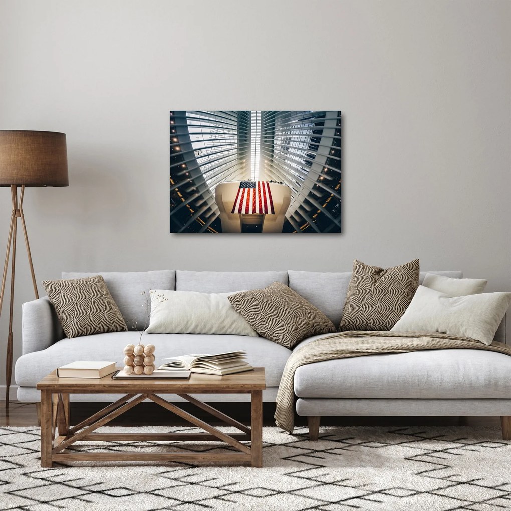 Obraz budynku z flagą USA (70x50 cm)