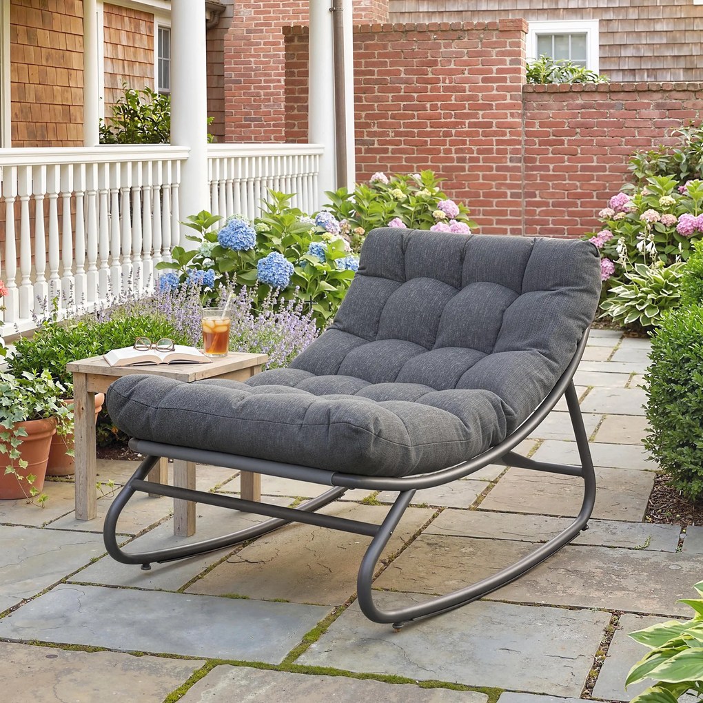 Outsunny Fotel bujany z szerokim siedziskiem z siatki i grubą poduszką, 101 x 66 x 63 cm, szary | Aosom PL