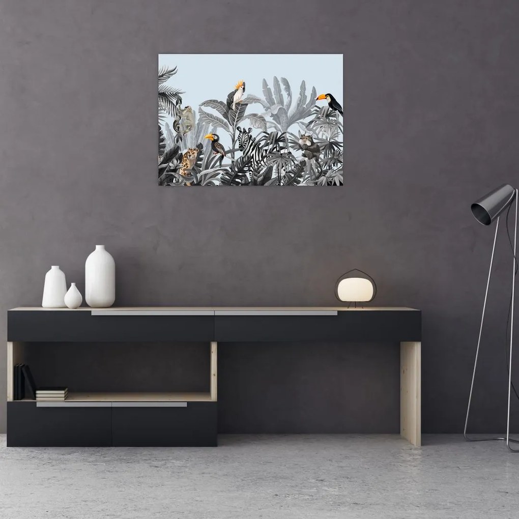 Obraz na szkle zwierząt w tropikalnym lesie (70x50 cm)