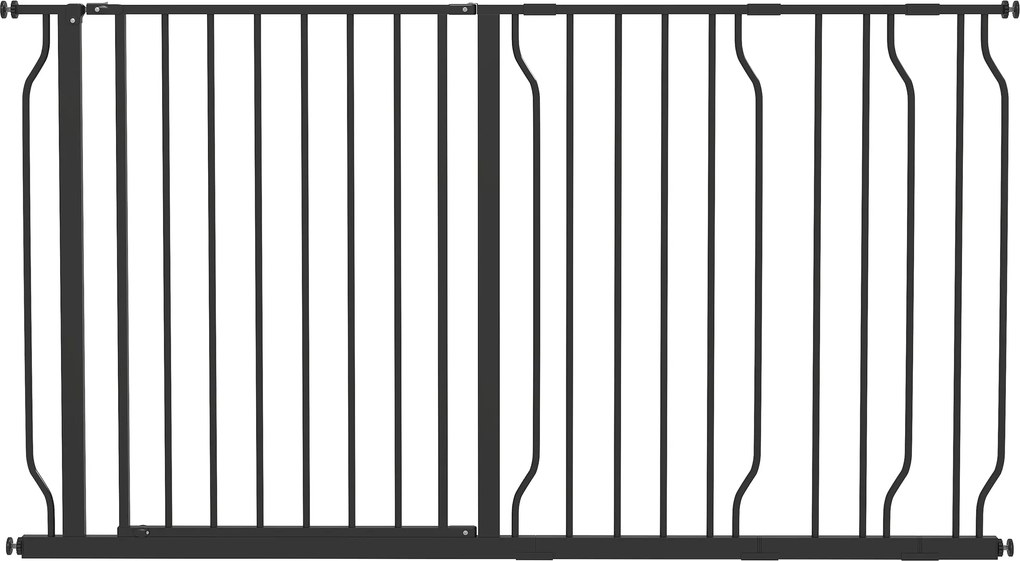 PawHut Bramka Ochronna dla Psów z Systemem Dwustronnego Otwierania, Zamocowanie Ścienne z Przyciskiem, Regulowana od 75 do 145 cm