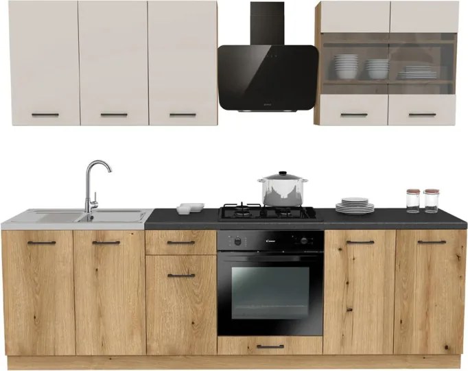 Zestaw Mebli Kuchennych MODERN 260 cm Dąb Evoke/Kaszmir Nowoczesny