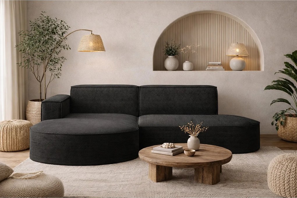 Narożnik MODENA STUDIO, tkanina sztruksowa Poso, Czarny, Lewy