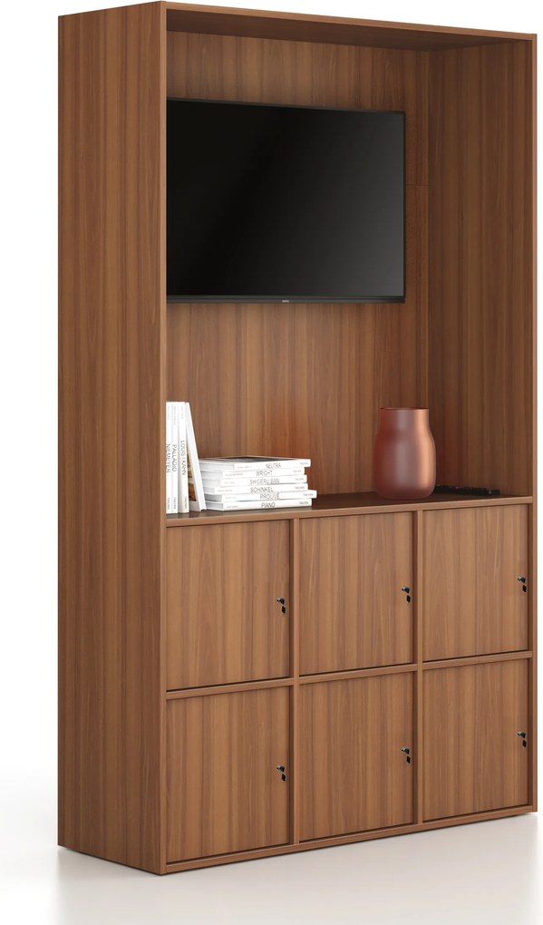 Szafka biurowa FRAME, 6x drzwi, z wnęką, 1299 x 450 x 2162 mm, zamek cylindryczny, orzech