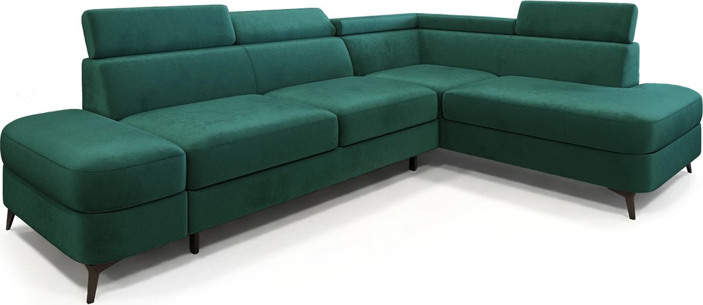 Masseno Narożnik AVISE z funkcją spania i pojemnikiem na pościel Narozniki L, Rozkładana sofa - Zielony, MONOLITH 37