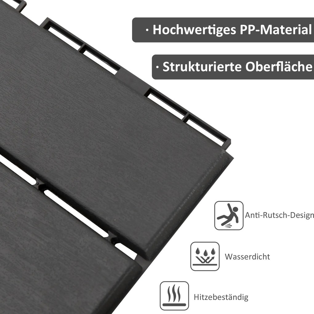 Outsunny Zestaw 9 Płytek Tarasowych i Balkonowych Czarne 30x30cm Plastik do Użytku Wewnętrznego i Zewnętrznego | Aosom PL