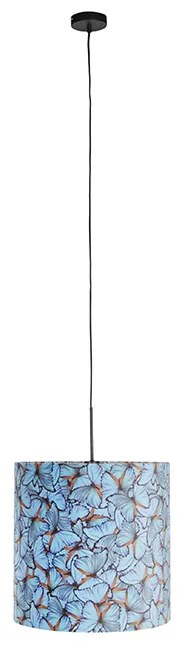 Lampa wisząca z abażurem welurowym z motywem motyli w kolorze złotym 40 cm - Combi klasyczny/Antyczny Oswietlenie wewnetrzne