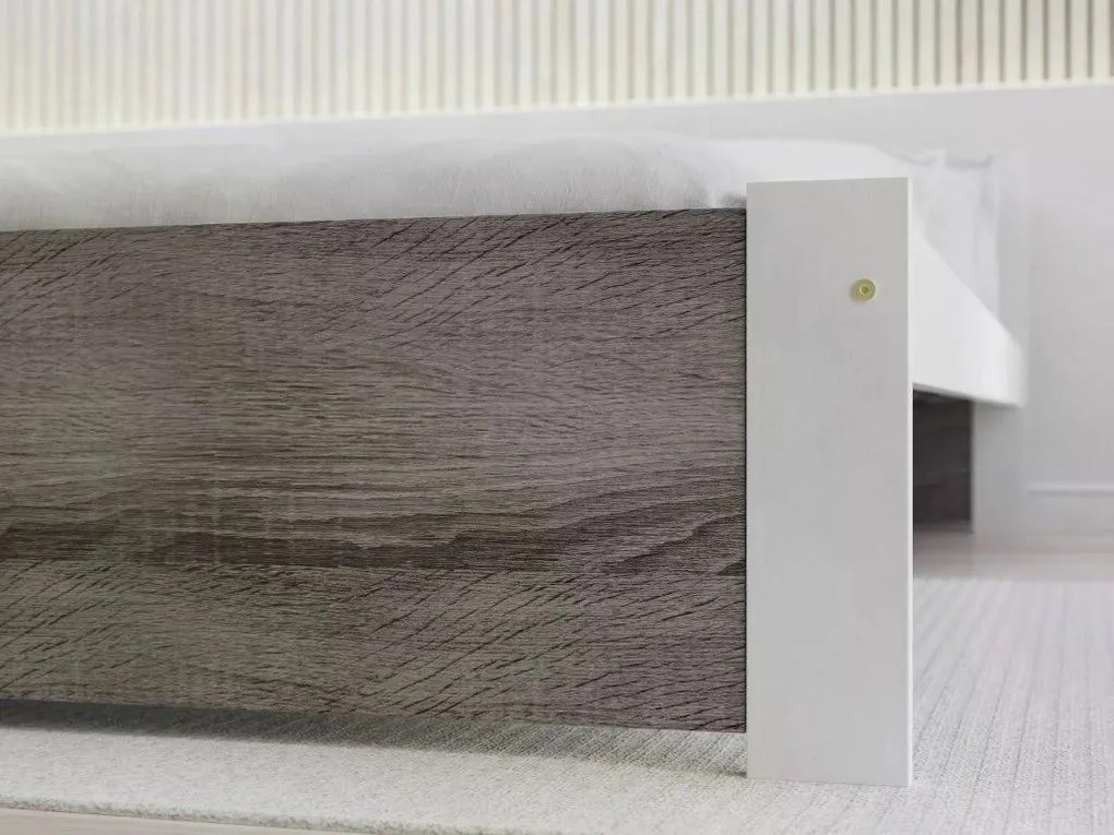 Łóżko IKAROS 80 x 200 cm, biały/dąb truflowy Stelaż: Ze stelażem listwowym rolowanym elastycznym, Materac: Materac Deluxe 10 cm